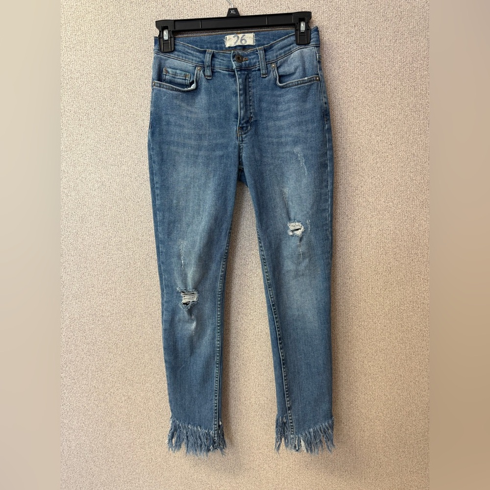 We The Free People Womens‎ 26 Distressed Skinny Crop Fringe Denim Jeans